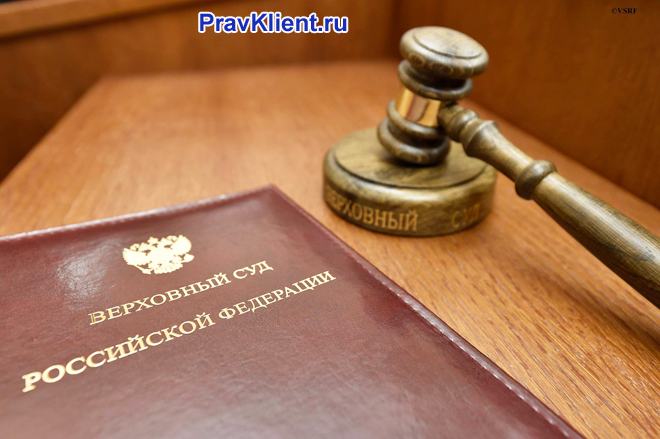 Красная папка с документами, судебный молоточек